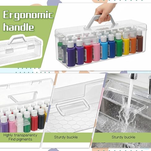 SHENLIU 3 Pcs Acrylic Paint Storage Box, 30 Bottles Capacity Acrylic Paint Organizer for 2 fl. oz Bottles, Plastic Portable Craft Art Organizer with Handle Art Supply Clear Boxes in Saudi Arabia