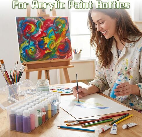 SHENLIU 3 Pcs Acrylic Paint Storage Box, 30 Bottles Capacity Acrylic Paint Organizer for 2 fl. oz Bottles, Plastic Portable Craft Art Organizer with Handle Art Supply Clear Boxes in Saudi Arabia