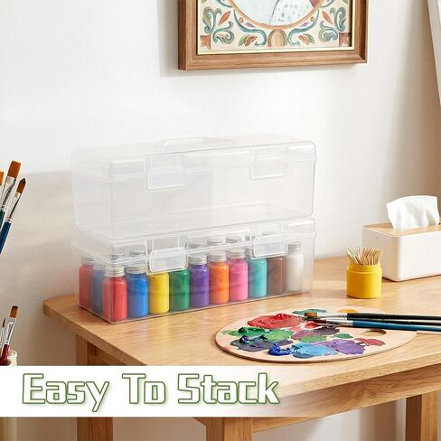 SHENLIU 3 Pcs Acrylic Paint Storage Box, 30 Bottles Capacity Acrylic Paint Organizer for 2 fl. oz Bottles, Plastic Portable Craft Art Organizer with Handle Art Supply Clear Boxes in Saudi Arabia