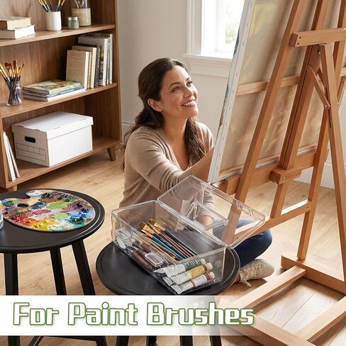 SHENLIU 3 Pcs Acrylic Paint Storage Box, 30 Bottles Capacity Acrylic Paint Organizer for 2 fl. oz Bottles, Plastic Portable Craft Art Organizer with Handle Art Supply Clear Boxes in Saudi Arabia