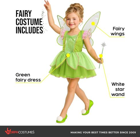 زي Morph Fairy للفتيات بالأجنحة، فستان الجنية الأخضر للفتيات، أزياء يوم الكتاب العالمي للأطفال in Saudi Arabia
