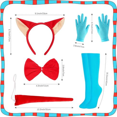 Kyson Girls Red Fox Costume Set-7Pcs Headband,Bowtie,Tail,Socks,Gloves,Tutu,Face Stickers for Halloween World Book Day in Kuwait