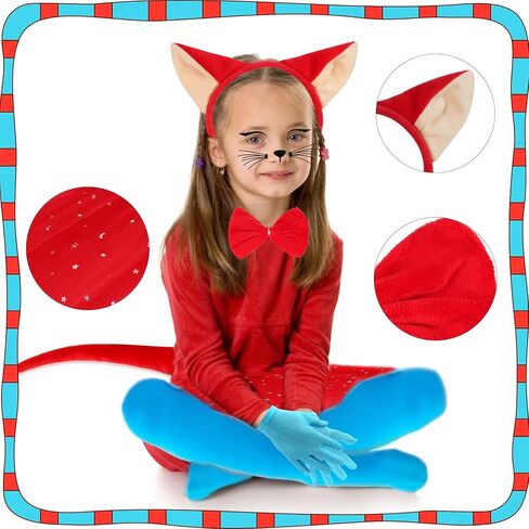 Kyson Girls Red Fox Costume Set-7Pcs Headband,Bowtie,Tail,Socks,Gloves,Tutu,Face Stickers for Halloween World Book Day in Kuwait