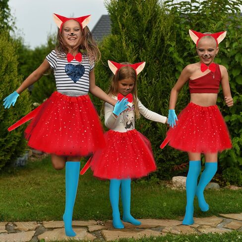 Kyson Girls Red Fox Costume Set-7Pcs Headband,Bowtie,Tail,Socks,Gloves,Tutu,Face Stickers for Halloween World Book Day in Kuwait