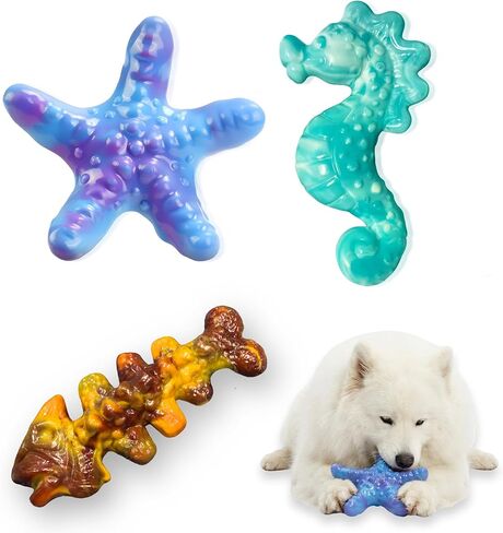 Dog Toys for Aggressive Chewers,3 Pack Indestructible Dog Toys for Large Dogs, Ocean Series,Bacon Flavored Dog Chew Toy, Durable Nylon Chew Toys for Dogs, Teeth Cleaning, Keep Them Busy in Saudi Arabia