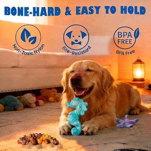 Dog Toys for Aggressive Chewers,3 Pack Indestructible Dog Toys for Large Dogs, Ocean Series,Bacon Flavored Dog Chew Toy, Durable Nylon Chew Toys for Dogs, Teeth Cleaning, Keep Them Busy in Saudi Arabia