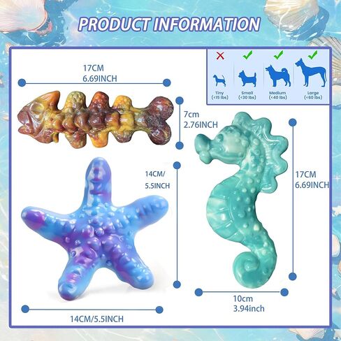 Dog Toys for Aggressive Chewers,3 Pack Indestructible Dog Toys for Large Dogs, Ocean Series,Bacon Flavored Dog Chew Toy, Durable Nylon Chew Toys for Dogs, Teeth Cleaning, Keep Them Busy in Saudi Arabia