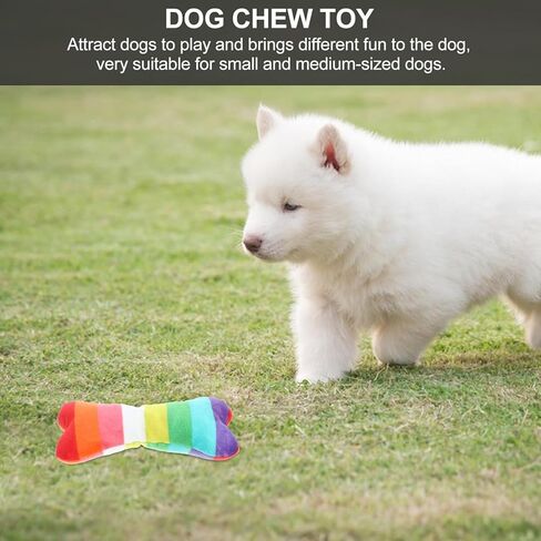 2Pcs Colorful Dog Plush Vocal Toy, Rainbow Dog Bone-Shape Pet Supplies Chewing Toy for Pet Playing Use, Adorable, Quality and Practical Attractive and Professional Dog Chew Toys in Saudi Arabia