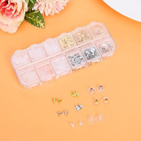12 Styles Earring Backs for Studs, Clear Plastic Earrings Hypoallergenic Metal Rubber Silicone Earring Backs Replacement Kits for Earring Studs Hoops in Saudi Arabia
