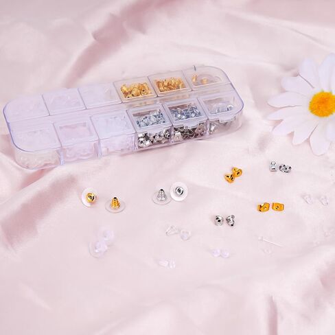 12 Styles Earring Backs for Studs, Clear Plastic Earrings Hypoallergenic Metal Rubber Silicone Earring Backs Replacement Kits for Earring Studs Hoops in Saudi Arabia