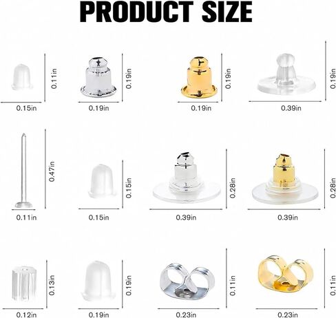 12 Styles Earring Backs for Studs, Clear Plastic Earrings Hypoallergenic Metal Rubber Silicone Earring Backs Replacement Kits for Earring Studs Hoops in Saudi Arabia