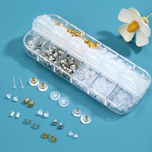 12 Styles Earring Backs for Studs, Clear Plastic Earrings Hypoallergenic Metal Rubber Silicone Earring Backs Replacement Kits for Earring Studs Hoops in Saudi Arabia