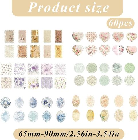 60 Pcs Lace Edged Vintage Scrapbook Paper, Floral Decorative Stationery Paper Assorted Set for Letter Writing Journaling, Scrapbooking, Card Making, DIY Supplies Planners Ephemera Collage Background in Saudi Arabia