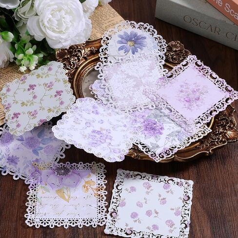 60 Pcs Lace Edged Vintage Scrapbook Paper, Floral Decorative Stationery Paper Assorted Set for Letter Writing Journaling, Scrapbooking, Card Making, DIY Supplies Planners Ephemera Collage Background in Saudi Arabia