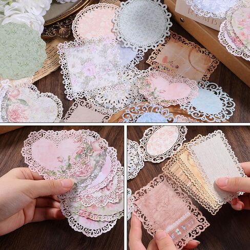 60 Pcs Lace Edged Vintage Scrapbook Paper, Floral Decorative Stationery Paper Assorted Set for Letter Writing Journaling, Scrapbooking, Card Making, DIY Supplies Planners Ephemera Collage Background in Saudi Arabia