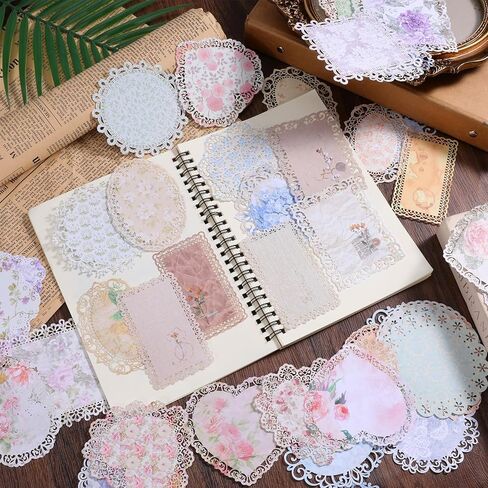 60 Pcs Lace Edged Vintage Scrapbook Paper, Floral Decorative Stationery Paper Assorted Set for Letter Writing Journaling, Scrapbooking, Card Making, DIY Supplies Planners Ephemera Collage Background in Saudi Arabia