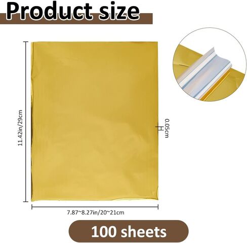 SUPERFINDINGS 100 Sheets Toner Reactive Foil 11.42x7.3in Rectangle Metallic Transfer Foil Paper Sheet Golden for Laser Printer+Laminator DIY Craft Embossing Scrapbooking Cards in Saudi Arabia