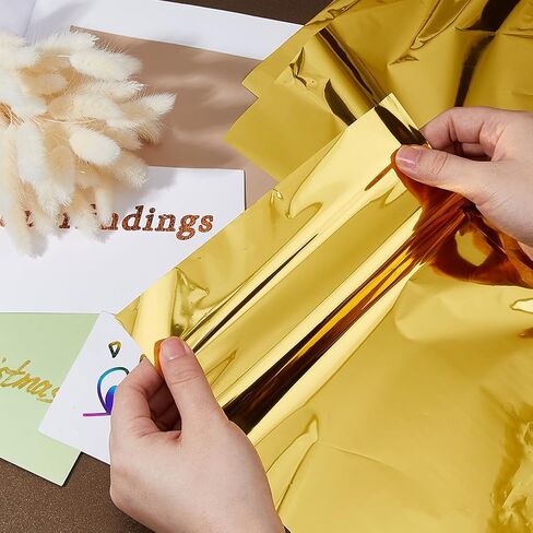 SUPERFINDINGS 100 Sheets Toner Reactive Foil 11.42x7.3in Rectangle Metallic Transfer Foil Paper Sheet Golden for Laser Printer+Laminator DIY Craft Embossing Scrapbooking Cards in Saudi Arabia