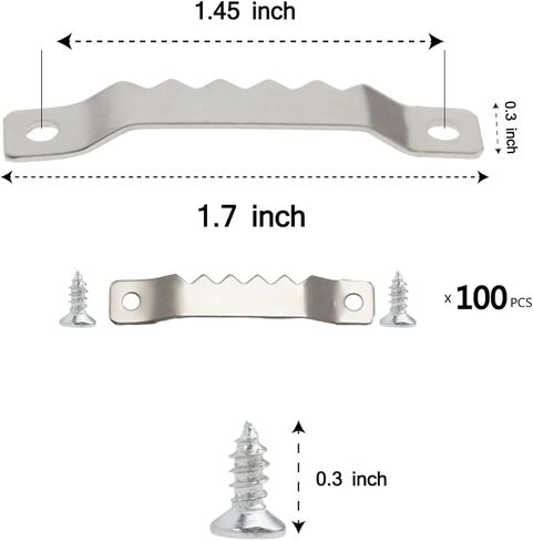 100-Piece Sawtooth Picture Frame Hanger Set, Silver, Heavy-Duty, with 200 Hangers and Screws for Artwork, Photos, Clocks in Saudi Arabia
