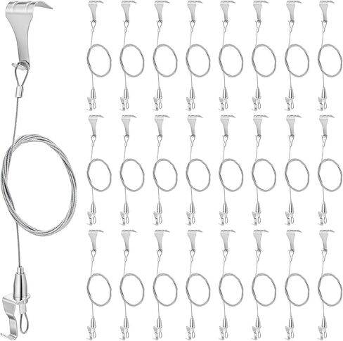 28 Pack Picture Rail Hanging System, 66 lb Max Load, 3.3ft Stainless Steel Hanging Wire with Loops & Adjustable Hooks, Damage-Free Wall Hang-ing Kit for Frames, Gallery, Art Displays (Silver) in Saudi Arabia