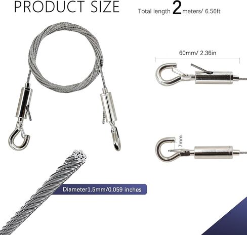Adjustable Picture Hanging Wire Heavy Duty Stainless Steel Cables Hanging Rope Picture Frame Hanging Wire Kit for Mirrors Flowerpot Pictures Paintings Artwork, Hold Up to 66lbs (2M(6.6FT) 4PCS) in Saudi Arabia