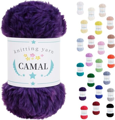 خيوط فرو صناعي ناعمة من CAMAL لبطانية الكروشيه، 65 ياردة من خيوط الرموش المكتنزة لقبعات الحياكة، 100 جرام خيط كروشيه مخملي غامض للدمى وأغطية الأذن والحقائب (أرجواني) in Kuwait