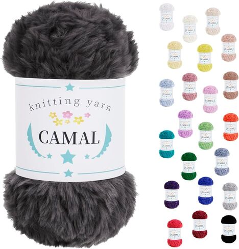 خيوط فرو صناعي ناعمة من CAMAL لبطانية الكروشيه، 65 ياردة من خيوط الرموش المكتنزة لقبعات الحياكة، 100 جرام خيط كروشيه مخملي غامض للدمى وأغطية الأذن والحقائب (أرجواني) in Kuwait