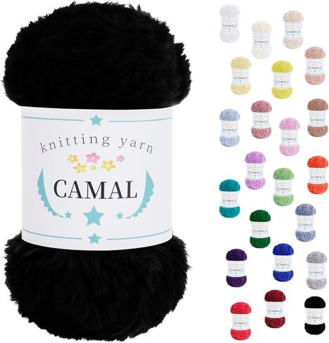 خيوط فرو صناعي ناعمة من CAMAL لبطانية الكروشيه، 65 ياردة من خيوط الرموش المكتنزة لقبعات الحياكة، 100 جرام خيط كروشيه مخملي غامض للدمى وأغطية الأذن والحقائب (أرجواني) in Kuwait
