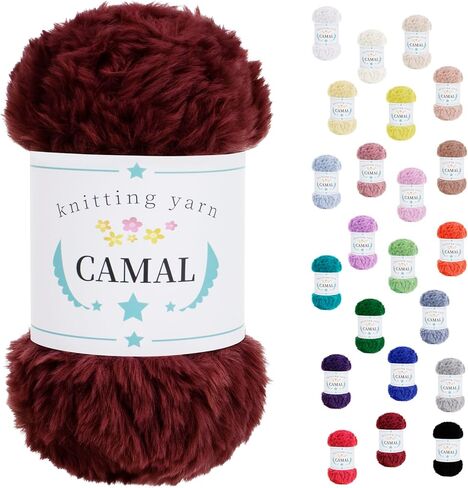 خيوط فرو صناعي ناعمة من CAMAL لبطانية الكروشيه، 65 ياردة من خيوط الرموش المكتنزة لقبعات الحياكة، 100 جرام خيط كروشيه مخملي غامض للدمى وأغطية الأذن والحقائب (أرجواني) in Kuwait