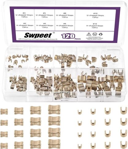 Swpeet 120Pcs Sliver #3#5#8#10 Zipper Slider Retainers Kit, U Shape Top Stops and H Shape Bottom Stops, Zipper Stopper Repair Set, Zip Stopper Replacement for Bags Coats Rescue Repair in Saudi Arabia