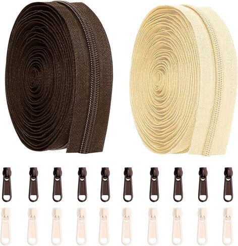 meiyoushengda 10 Yard 360 Inch #3 Nylon Coil Zippers, Bulk Zipper by The Yard,Includes 20 Sliders,Zipper for Sewing,DIY,Crafts,Bags,Bedding - Brown & Beige (5 Yards Each) in Saudi Arabia