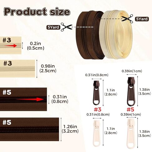 meiyoushengda 10 Yard 360 Inch #3 Nylon Coil Zippers, Bulk Zipper by The Yard,Includes 20 Sliders,Zipper for Sewing,DIY,Crafts,Bags,Bedding - Brown & Beige (5 Yards Each) in Saudi Arabia