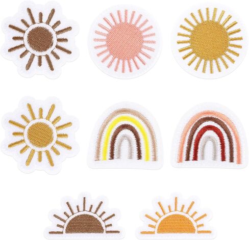 8PCS Vintage Iron On Patches for Clothes, Sun Rainbow Iron On Patches, Boho Hippie Applique Embroidery Patch, Sew-On/Iron-On Patch Applique for Clothing, Jeans, Backpacks, Hat, Jacket and Dress in Saudi Arabia