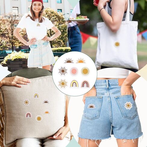 8PCS Vintage Iron On Patches for Clothes, Sun Rainbow Iron On Patches, Boho Hippie Applique Embroidery Patch, Sew-On/Iron-On Patch Applique for Clothing, Jeans, Backpacks, Hat, Jacket and Dress in Saudi Arabia