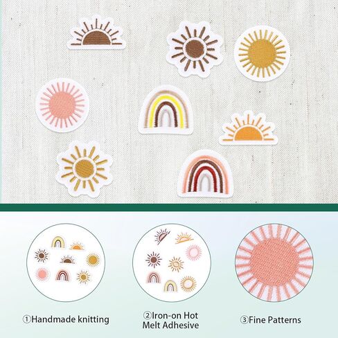 8PCS Vintage Iron On Patches for Clothes, Sun Rainbow Iron On Patches, Boho Hippie Applique Embroidery Patch, Sew-On/Iron-On Patch Applique for Clothing, Jeans, Backpacks, Hat, Jacket and Dress in Saudi Arabia