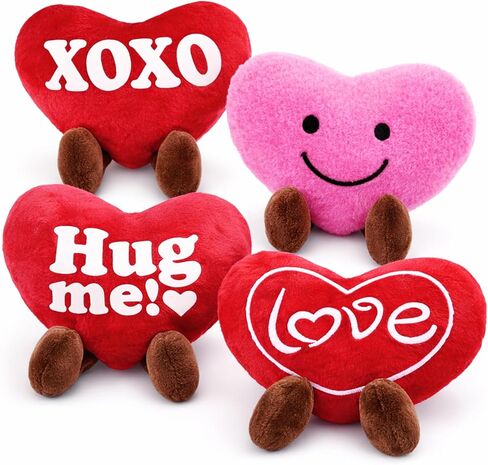 مجموعة ArtCreativity مكونة من 4 قلوب قطيفة صغيرة لعيد الحب - ألعاب قطيفة لطيفة على شكل قلب الحب بتصميمات متنوعة - مجموعة ألعاب قلب الحب المحشوة - ديكورات وهدايا عيد الحب للأطفال والصديقة والزوجة in Kuwait