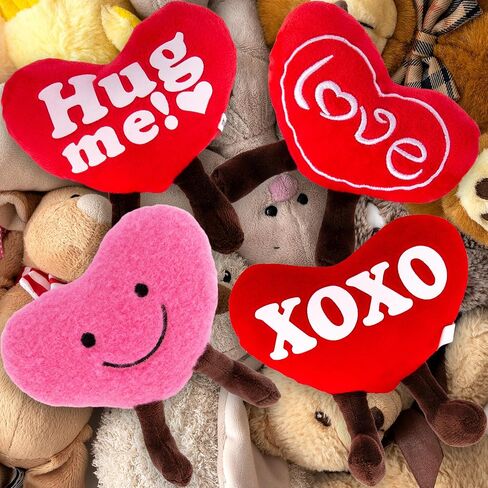 مجموعة ArtCreativity مكونة من 4 قلوب قطيفة صغيرة لعيد الحب - ألعاب قطيفة لطيفة على شكل قلب الحب بتصميمات متنوعة - مجموعة ألعاب قلب الحب المحشوة - ديكورات وهدايا عيد الحب للأطفال والصديقة والزوجة in Kuwait