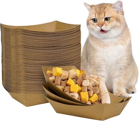 100 Pack Disposable Cat Food Bowls, Paper Pet Food Bowl for Travel, Small Paper Bowls Suitable for Dry Food, Wet Food and Water, 0.25 Pound Disposable Bowls for Stray Cats, Dogs Feeding Station in Saudi Arabia