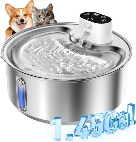 Stainless Steel Cat Water Fountain, 186fl.oz/1.45Gal Wireless Dog Water Fountain Battery Operated, Pet Water Dispenser Cordless for Cats & Dogs Indoor in Saudi Arabia