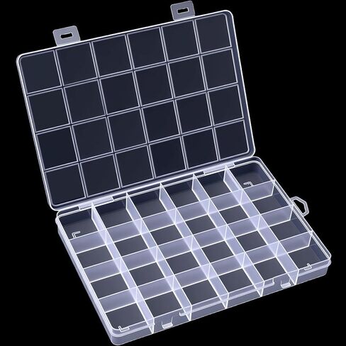 OIIKI 24 Grids Clear Plastic Organizer Box, Compartment Craft Storage Bead Organizer, Fixed Dividers Jewelry Storage Container Case Rock Collection Box for Beads Fishing Tackle Nail Craft in Saudi Arabia