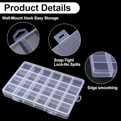 OIIKI 24 Grids Clear Plastic Organizer Box, Compartment Craft Storage Bead Organizer, Fixed Dividers Jewelry Storage Container Case Rock Collection Box for Beads Fishing Tackle Nail Craft in Saudi Arabia