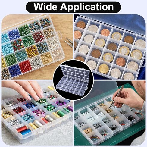 OIIKI 24 Grids Clear Plastic Organizer Box, Compartment Craft Storage Bead Organizer, Fixed Dividers Jewelry Storage Container Case Rock Collection Box for Beads Fishing Tackle Nail Craft in Saudi Arabia