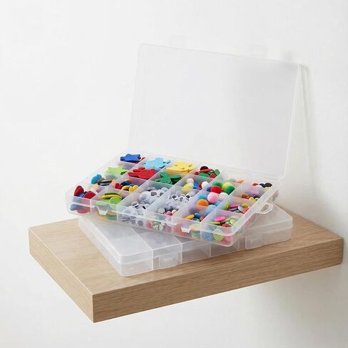 OIIKI 24 Grids Clear Plastic Organizer Box, Compartment Craft Storage Bead Organizer, Fixed Dividers Jewelry Storage Container Case Rock Collection Box for Beads Fishing Tackle Nail Craft in Saudi Arabia