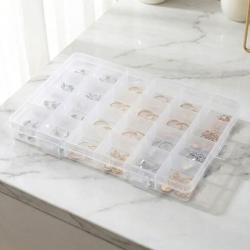 OIIKI 24 Grids Clear Plastic Organizer Box, Compartment Craft Storage Bead Organizer, Fixed Dividers Jewelry Storage Container Case Rock Collection Box for Beads Fishing Tackle Nail Craft in Saudi Arabia