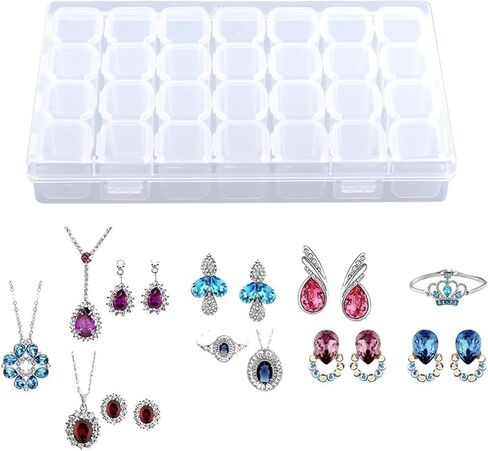 Gem Organizer, Diamond Box Clear Plastic Jewelry Craft Storage Container Diamond Painting Embroidery DIY Art Craft Accessory Organizer Case, Removable Tiny Jewelry Storage Box (28 Count (Pack of 1)) in Saudi Arabia