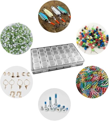 Gem Organizer, Diamond Box Clear Plastic Jewelry Craft Storage Container Diamond Painting Embroidery DIY Art Craft Accessory Organizer Case, Removable Tiny Jewelry Storage Box (28 Count (Pack of 1)) in Saudi Arabia