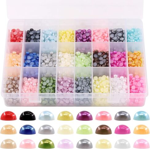 Glarks 2880Pcs 6MM 24 Colors Beads Flat Back Half Round Pearl Bead Cabochon Pearl Flatback Beads Set in Saudi Arabia