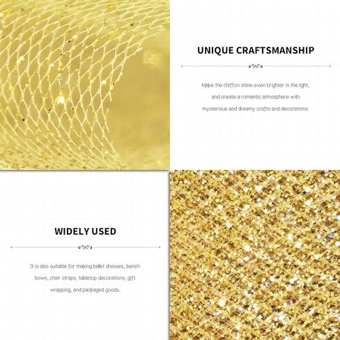 Gold Glitter Tulle Fabric Rolls, 6 Inch x 50 Yards Sparkling Spool Ribbon Sequin Netting for DIY Tutu Skirt Wedding Decoration Christmas Party Backdrop Gift Wrapping Bow Craft Supplies in Kuwait
