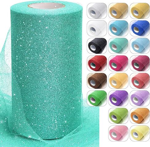 Gold Glitter Tulle Fabric Rolls, 6 Inch x 50 Yards Sparkling Spool Ribbon Sequin Netting for DIY Tutu Skirt Wedding Decoration Christmas Party Backdrop Gift Wrapping Bow Craft Supplies in Kuwait