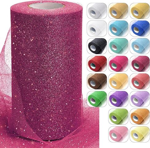 Gold Glitter Tulle Fabric Rolls, 6 Inch x 50 Yards Sparkling Spool Ribbon Sequin Netting for DIY Tutu Skirt Wedding Decoration Christmas Party Backdrop Gift Wrapping Bow Craft Supplies in Kuwait